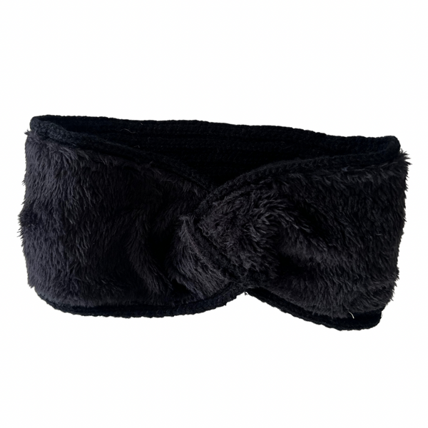 Black Faux Fur Knit Winter Headband