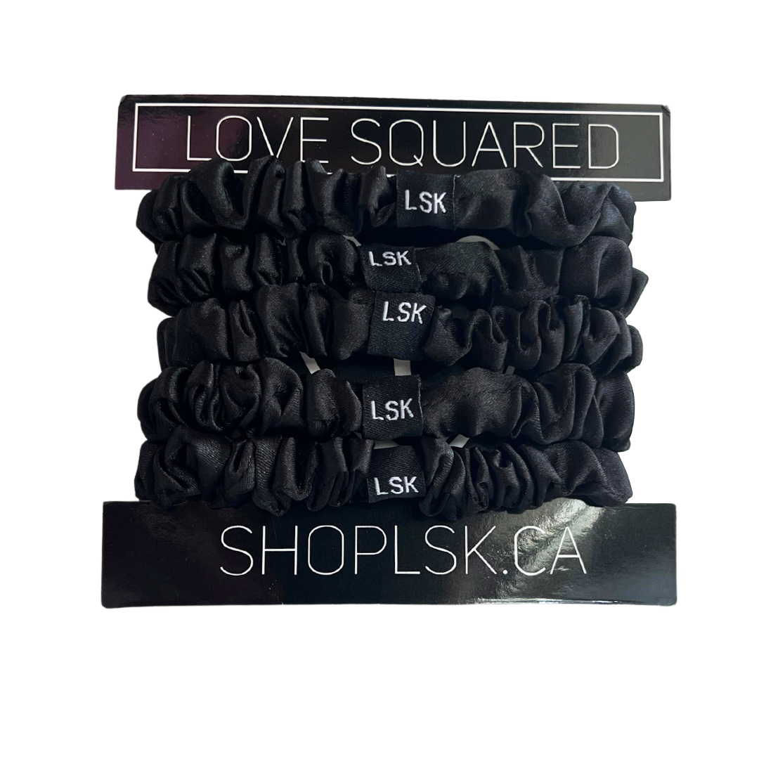 Black Tie - 5pc Luxe Satin Skinny Scrunchie Set – Love Squared