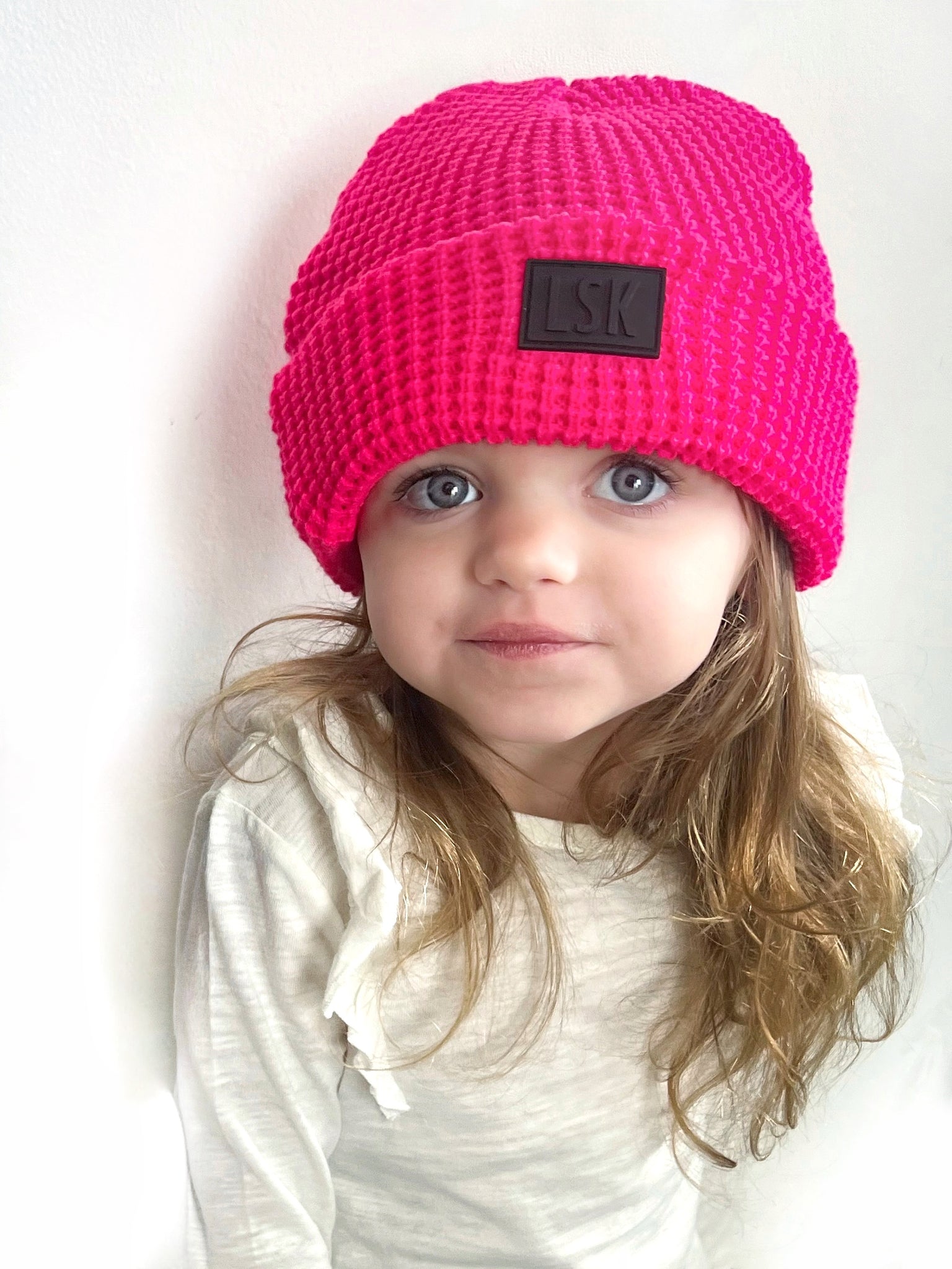 KIDS Neon Pink Waffle Toque