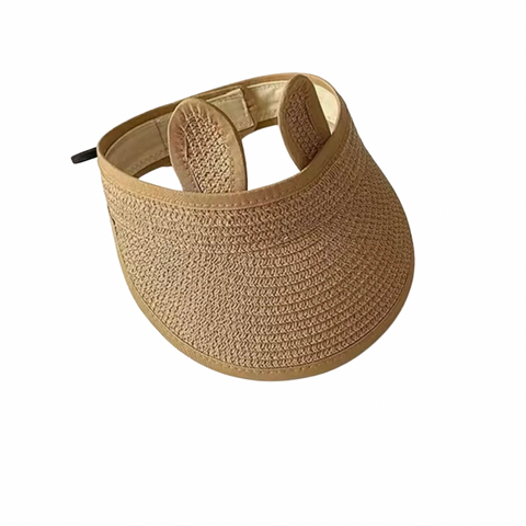 KIDS Tan Packable Straw Plain Bunny Visor