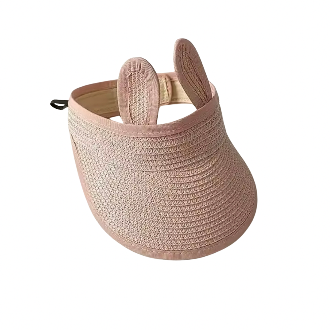 KIDS Pink Packable Straw Plain Bunny Visor