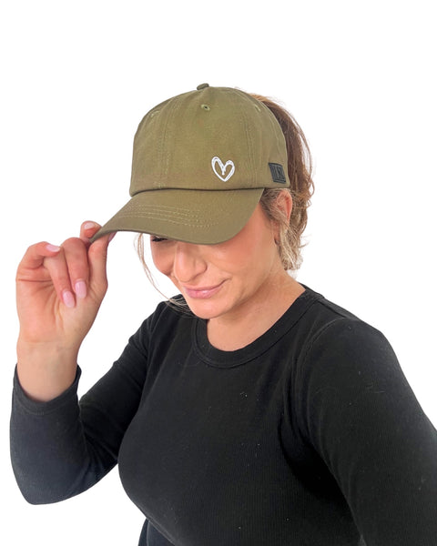Olive PONYTAIL Satin Lined Ball Cap