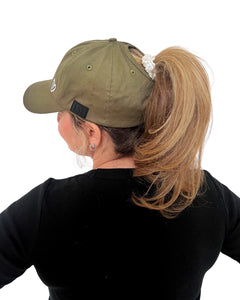 Olive PONYTAIL Satin Lined Ball Cap