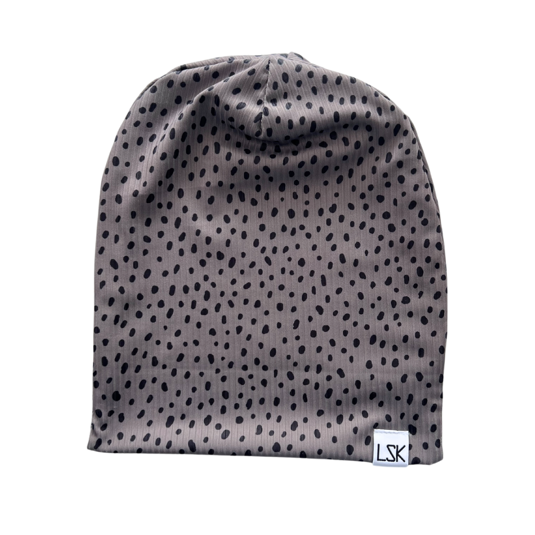 Grey Spotted Ribbed Slouchy Beanie
