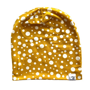 Mustard Multi Sized Polka Dot Adult Slouchy Beanie