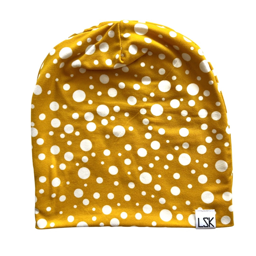 Mustard Multi Sized Polka Dot Slouchy Beanie
