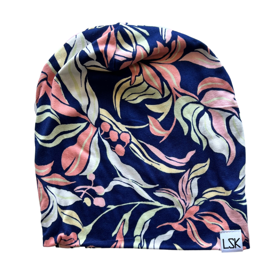 Navy Coral Floral Slouchy Beanie