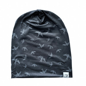 Navy Midnight Birds Adult Slouchy Beanie