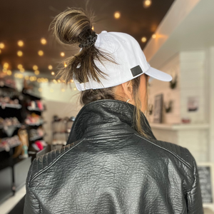 White PONYTAIL Satin Lined Ball Cap