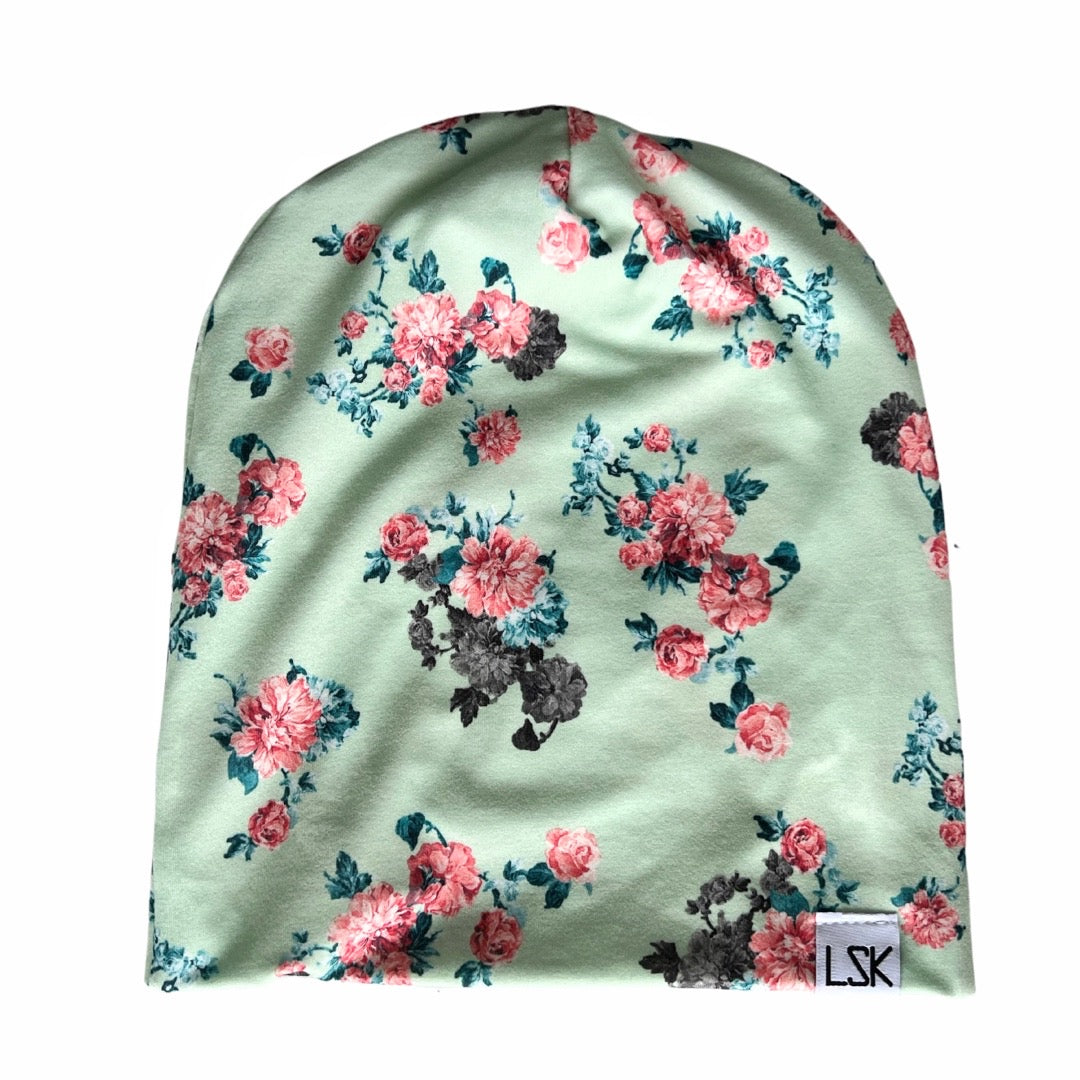 Mint Floral Adult Slouchy Beanie