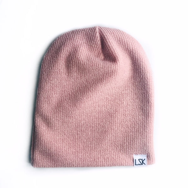 Blush Ribbed Sweater Knit Adult Slouchy Beanie
