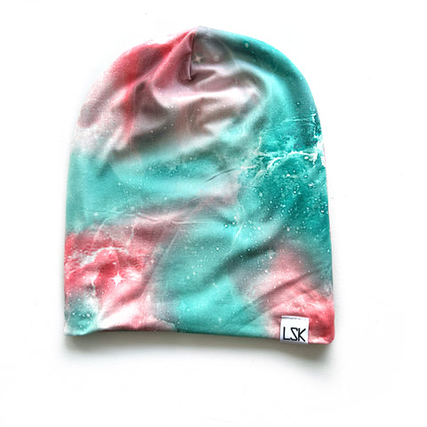 Coral Teal Galaxy Adult Slouchy Beanie