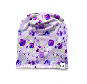 Exclusive Purple Floral Bamboo Adult Slouchy Beanie