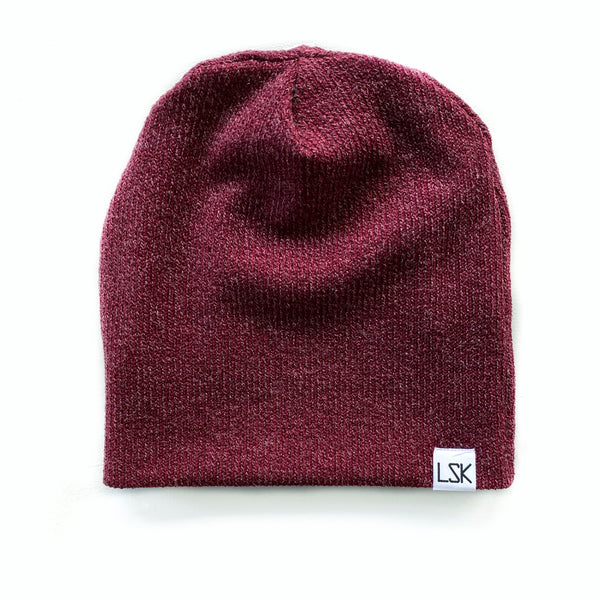 Burgundy Ribbed Sweater Knit Adult Slouchy Beanie