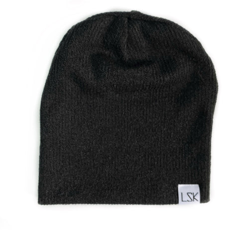 Black Ribbed Sweater Knit Slouchy Beanie