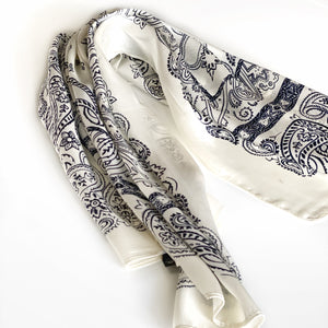 Cream Paisley Satin Blend Scarf